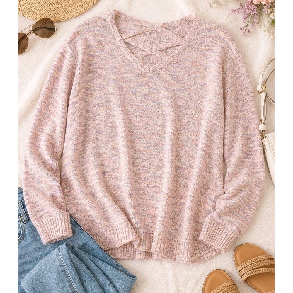 Plus Size Pastel Marled Sweater 18/20 Lightweight Soft Girl Cozy Feminine Top
